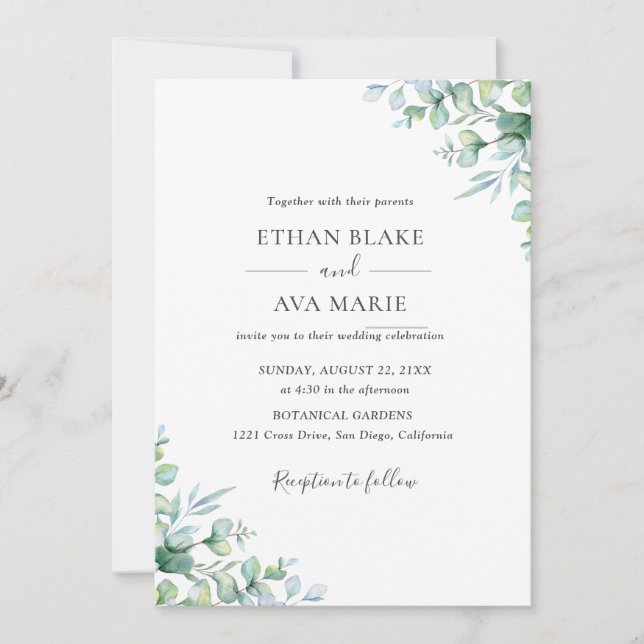 Elegant Eucalyptus Greenery Wedding  Invitation Einladung (Vorderseite)