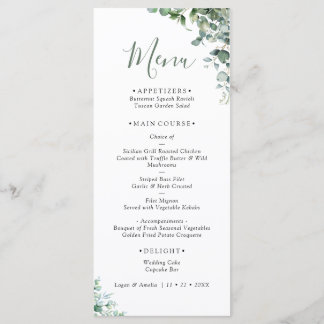Elegant Eucalyptus Greenery Wedding Menu Menükarte