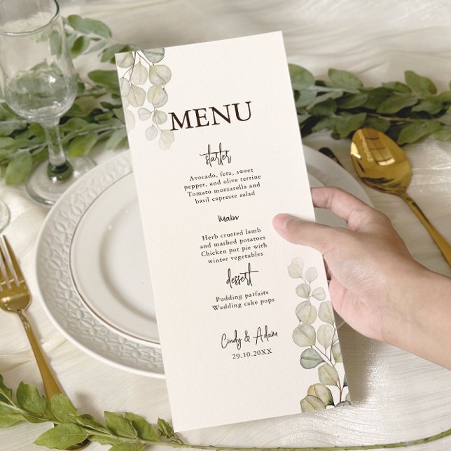 Elegant Eucalyptus Greenery Wedding Menükarte (Von Creator hochgeladen)