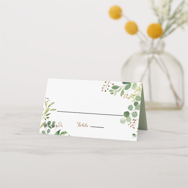 Elegant Eucalyptus Greenery Wedding Platzkarte (Vorderseite)