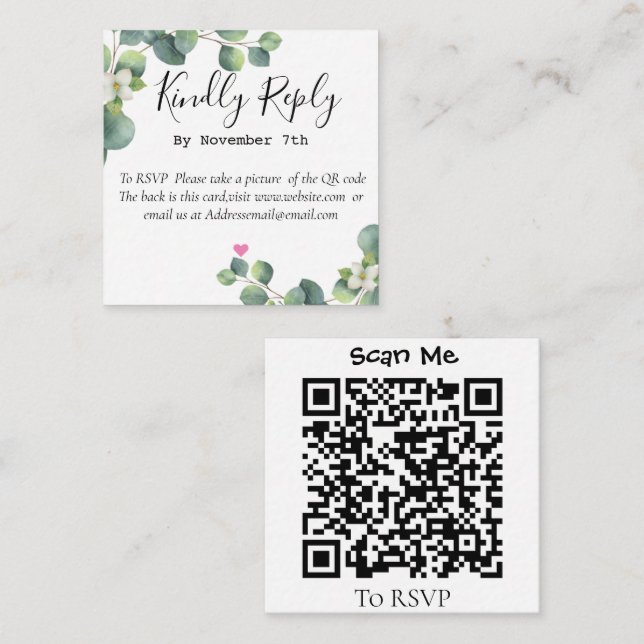Elegant Eucalyptus Greenery Wedding QR Code Card Begleitkarte (Vorne/Hinten)