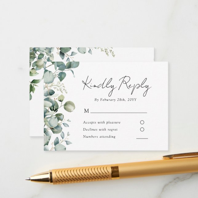 Elegant Eucalyptus Greenery Wedding RSVP Begleitkarte (Vorderseite/Rückseite Beispiel)