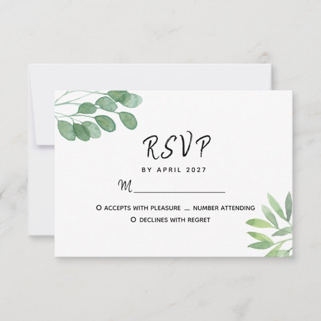 Elegant Eucalyptus Greenery Wedding RSVP Karte (Vorderseite)