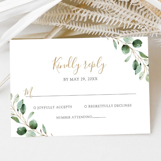 Elegant Eucalyptus Greenery Wedding RSVP Karte (Von Creator hochgeladen)