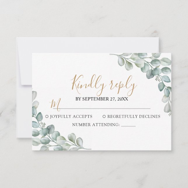 Elegant  Eucalyptus Greenery Wedding  RSVP Karte (Vorderseite)