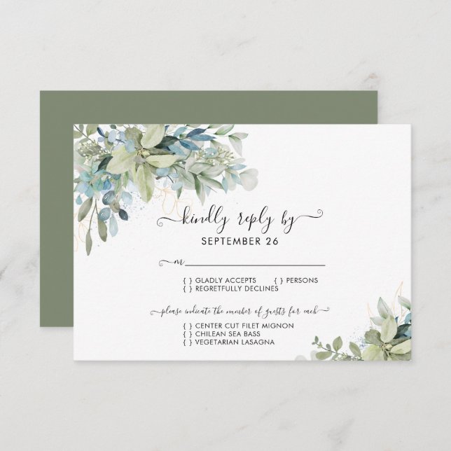 Elegant Eucalyptus Greenery Wedding RSVP Karte (Vorne/Hinten)