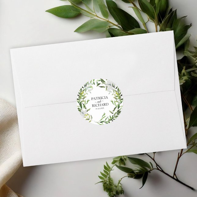 Elegant Eucalyptus Greenery Wedding Runder Aufkleber (Von Creator hochgeladen)