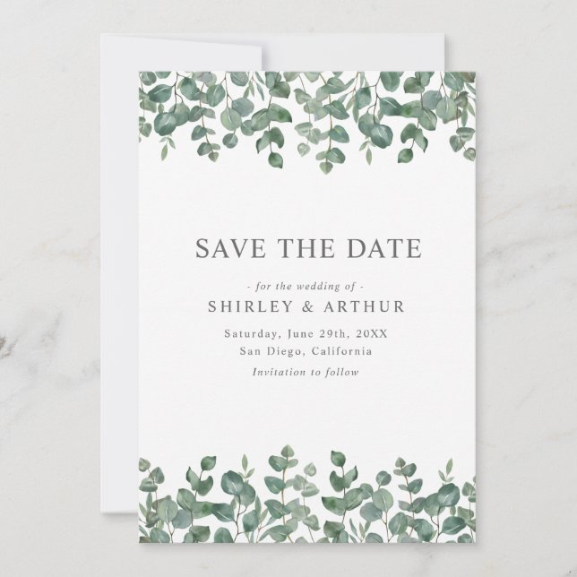 Elegant  Eucalyptus Greenery Wedding Save The Date (Vorderseite)