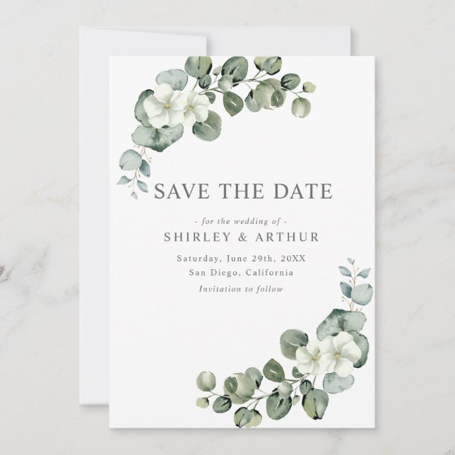 Elegant  Eucalyptus Greenery Wedding Save The Date (Vorderseite)