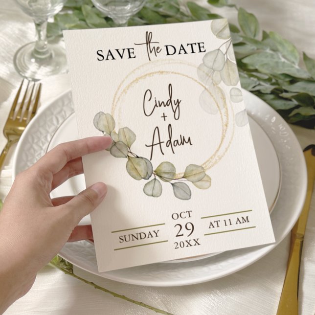 Elegant Eucalyptus Greenery Wedding Save The Date (Von Creator hochgeladen)