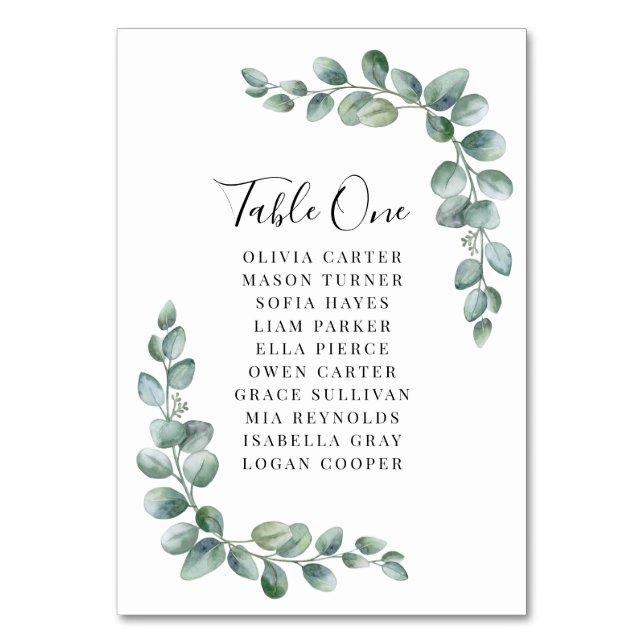 Elegant Eucalyptus Greenery Wedding  Tischnummer (Vorderseite)