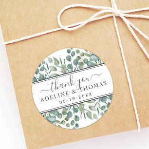 Elegant Eucalyptus Greenery Wedding Vielen Dank Runder Aufkleber