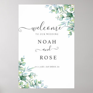 Elegant Eucalyptus Greenery Wedding Welcome Sign Poster
