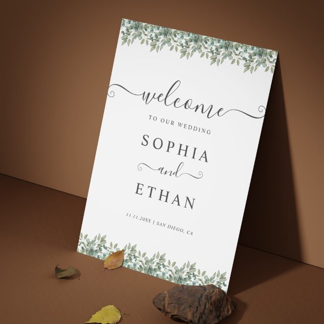 Elegant  Eucalyptus Greenery Wedding Welcome sign Poster (Elegant Eucalyptus Greenery Wedding Welcome sign)
