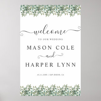 Elegant Eucalyptus Greenery Wedding Welcome sign Poster