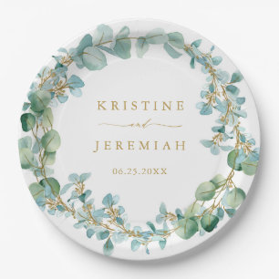 Elegant Eucalyptus Greenery Wreath Gold Wedding Pappteller