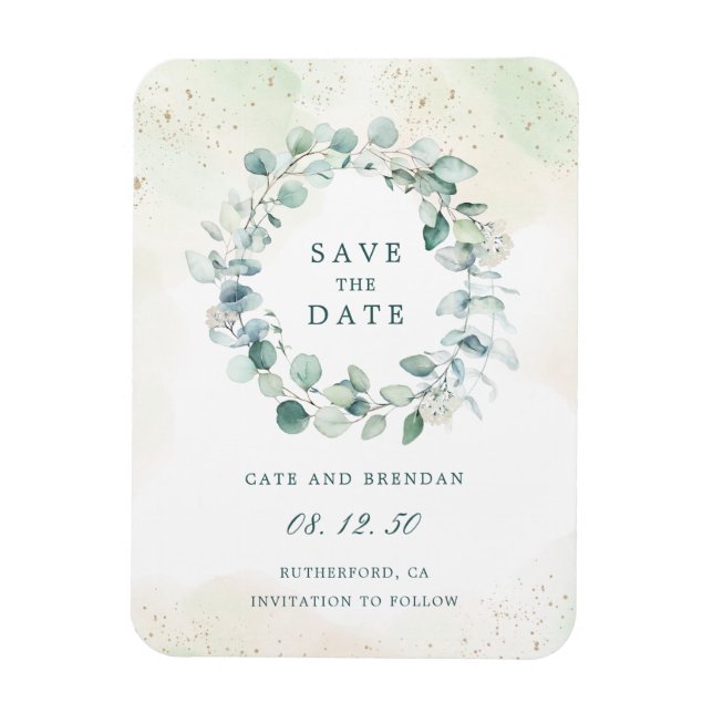 Elegant Eucalyptus Greenery Wreath Save the Date Magnet (Vertikal)