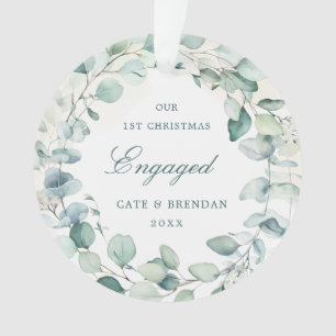 Elegant Eucalyptus Greenery Wreath Verlobtes Foto Ornament