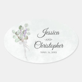 Elegant Eucalyptus & Lavender Bouquet Wedding Ovaler Aufkleber