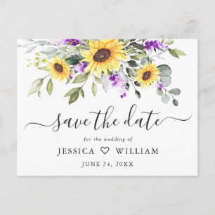 Elegant Eucalyptus Lavender Wedding Save the Date Postkarte
