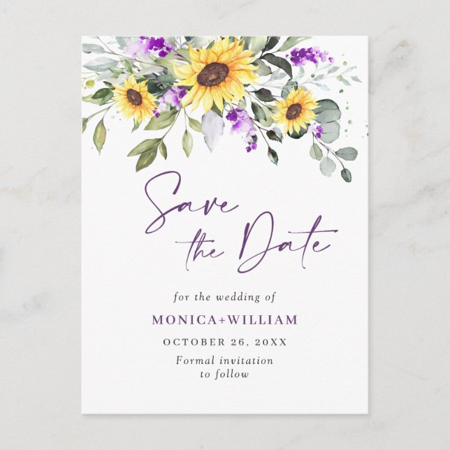 Elegant Eucalyptus Lavender Wedding Save the Date Postkarte (Vorderseite)