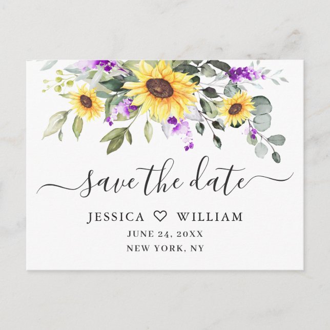 Elegant Eucalyptus Lavender Wedding Save the Date Postkarte (Vorderseite)