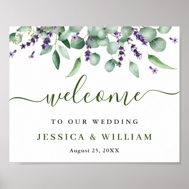 Elegant Eucalyptus Lavender Wedding Welcome Poster (Vorne)