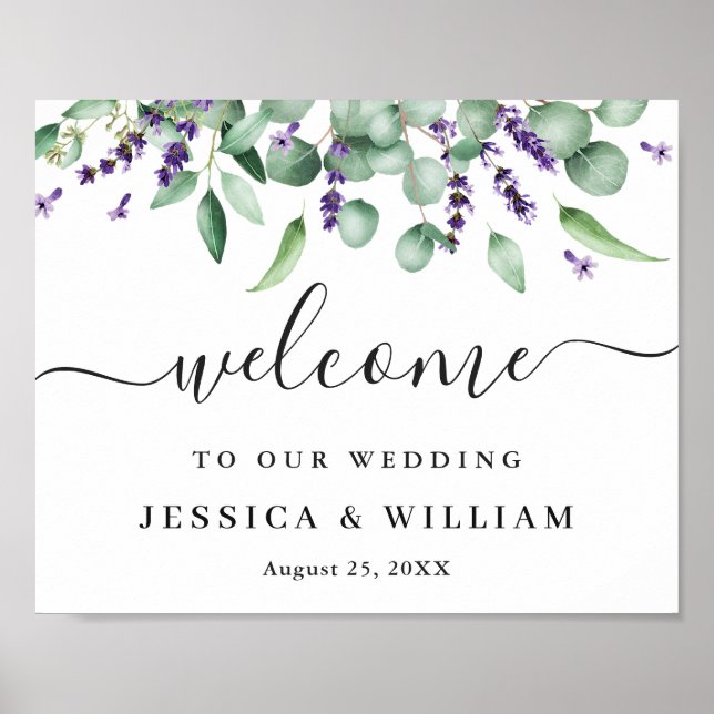 Elegant Eucalyptus Lavender Wedding Welcome Poster (Vorne)