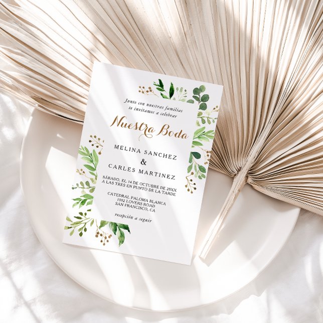 Elegant Eucalyptus Leaf Greenerity Spanish Wedding Einladung (Von Creator hochgeladen)