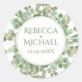 Elegant Eucalyptus Leaf Greenerity Wedding Runder Aufkleber