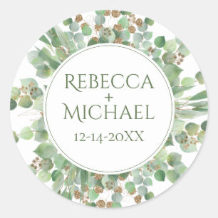 Elegant Eucalyptus Leaf Greenerity Wedding Runder Aufkleber