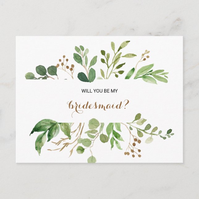 Elegant Eucalyptus Leaf Greenery Bridesmaid Einladungspostkarte (Vorderseite)