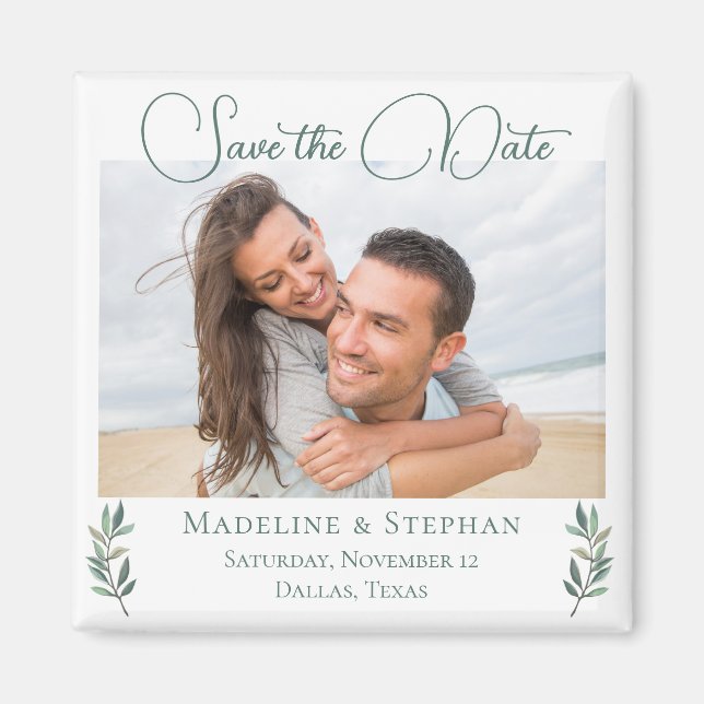 Elegant Eucalyptus Leaf Save the Date Foto Magnet (Vorne)