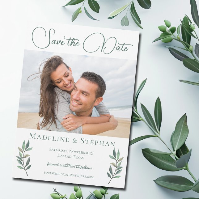 Elegant Eucalyptus Leaf Save the Date Foto Magnet (Von Creator hochgeladen)
