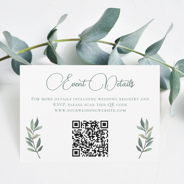 Elegant Eucalyptus Leaf Wedding QR Code RSVP Karte (Von Creator hochgeladen)