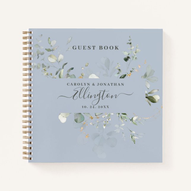 Elegant Eucalyptus Modernes Script Foto Gästebuch Notizbuch (Vorderseite)