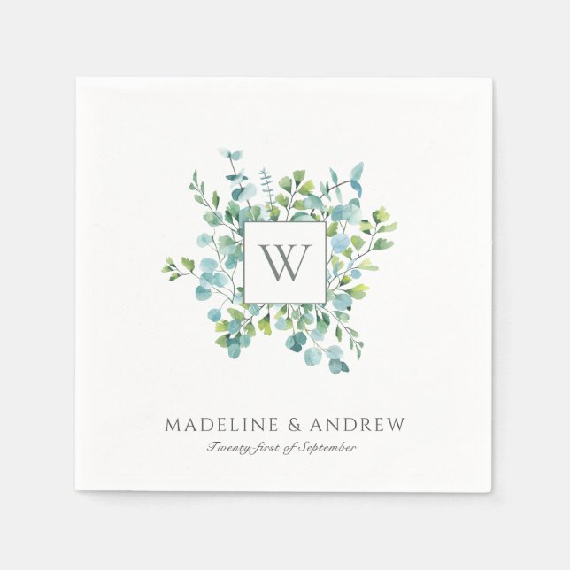 Elegant Eucalyptus Monogram Wedding Serviette (Vorderseite)
