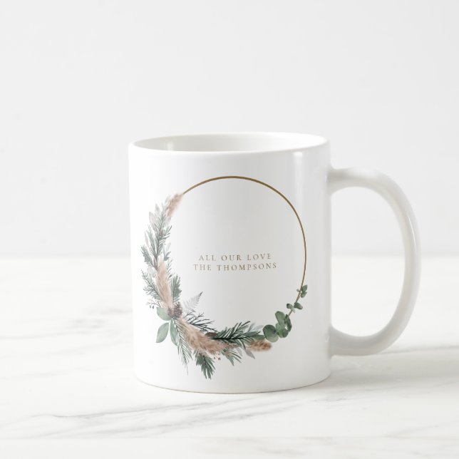 Elegant Eucalyptus Pampas Grass Weihnachtskranz Kaffeetasse (Rechts)