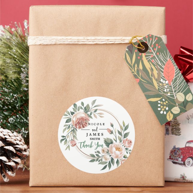 Elegant Eucalyptus Peach Floral Runder Aufkleber (Feiertag)