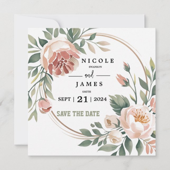 Elegant Eucalyptus Peach Floral Save The Date (Vorderseite)