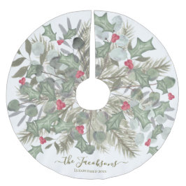 Elegant Eucalyptus Pine und Holly Christmas Polyester Weihnachtsbaumdecke