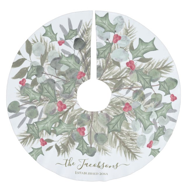 Elegant Eucalyptus Pine und Holly Christmas Polyester Weihnachtsbaumdecke (Vorderseite)