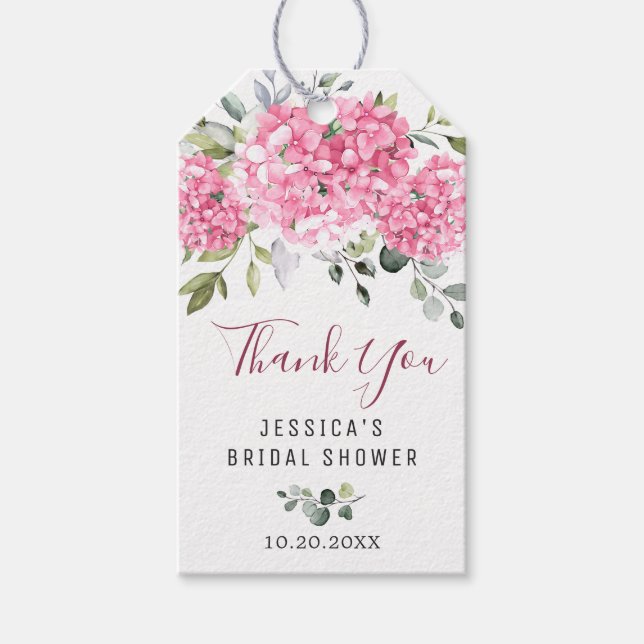 Elegant Eucalyptus Pink Hydrangea Gefallen Vielen  Geschenkanhänger (Vorderseite)