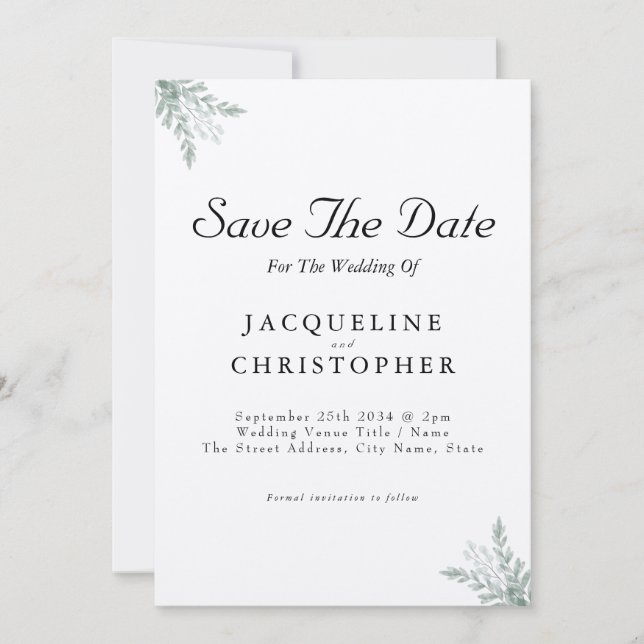 Elegant Eucalyptus Rustic Save the Date Wedding Einladung (Vorderseite)
