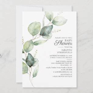 Elegant Eucalyptus Script Baby Shower Einladung