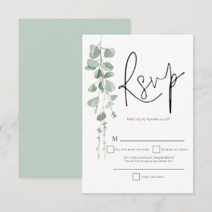 Elegant Eucalyptus Script Wedding RSVP Karte