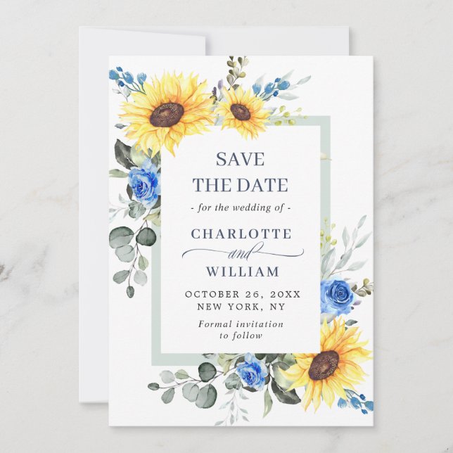 Elegant Eucalyptus Sonnenblumen Hochzeit Save The Date (Vorderseite)