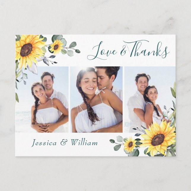 Elegant Eucalyptus Sunflowers FOTO Vielen Dank Postkarte (Vorderseite)
