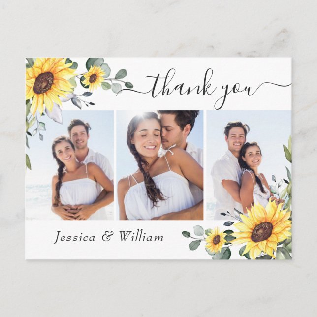 Elegant Eucalyptus Sunflowers FOTO Vielen Dank Postkarte (Vorderseite)