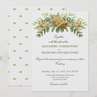 Elegant Eucalyptus und Seashell Wedding Einladung